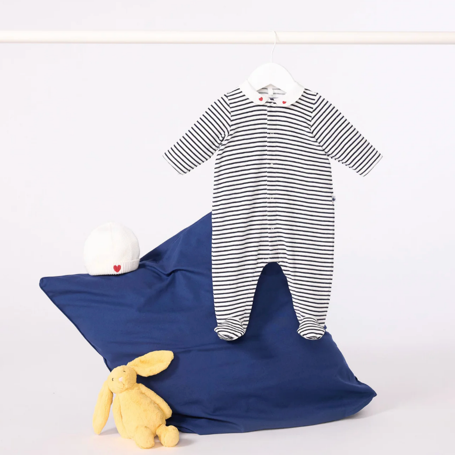 stripe heart collar footie