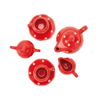 red ceramic tea set