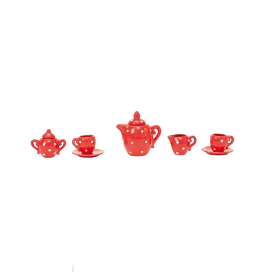 red ceramic tea set