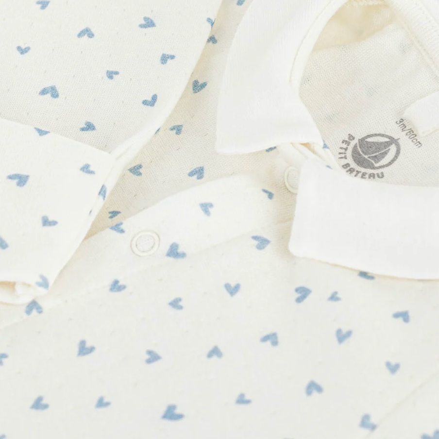 heart print collar footie