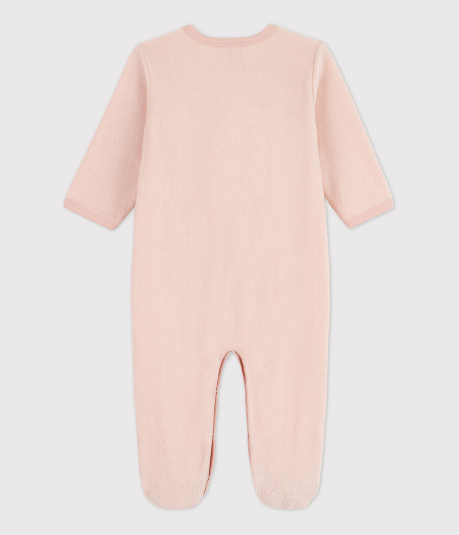 baby girl pink terry front snap footie