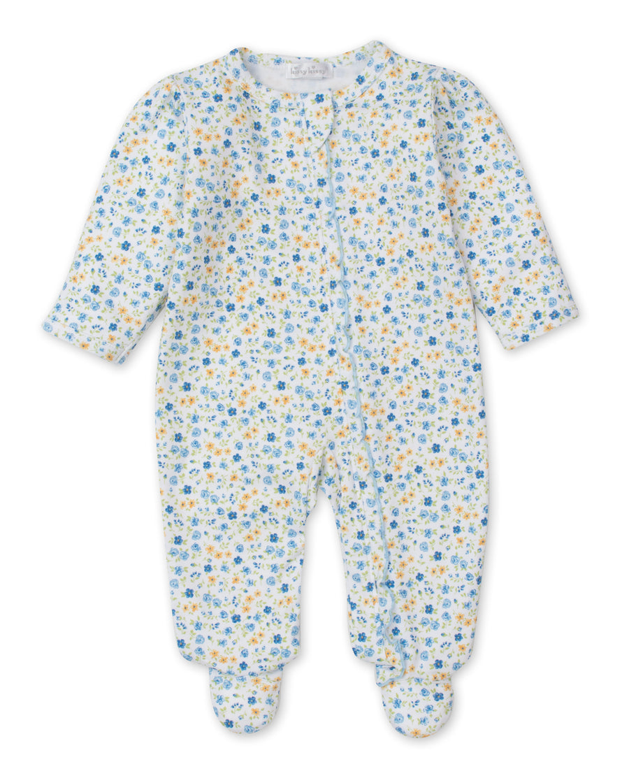 baby girl blue floral fantasy footie w/zip