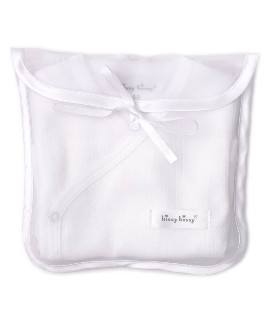 baby white kissy pointele set w/tulle bag