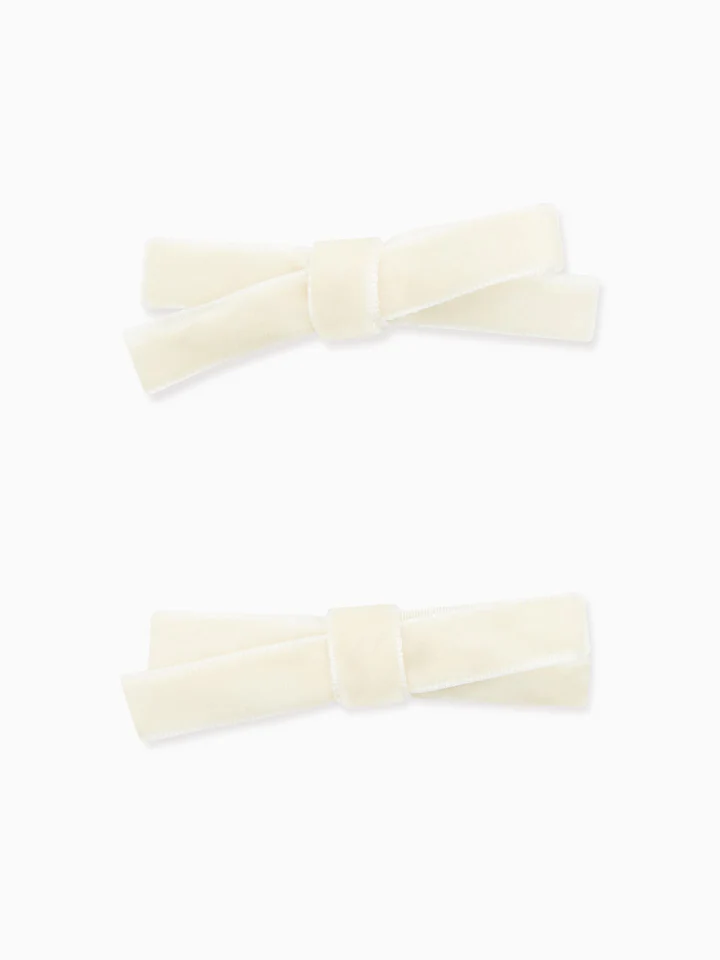 two small velvet bow clips white