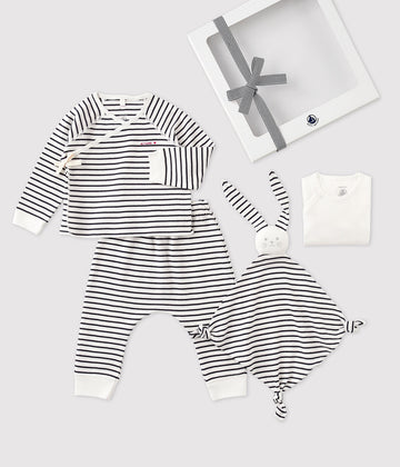 baby boy white navy stripe 4 pc set