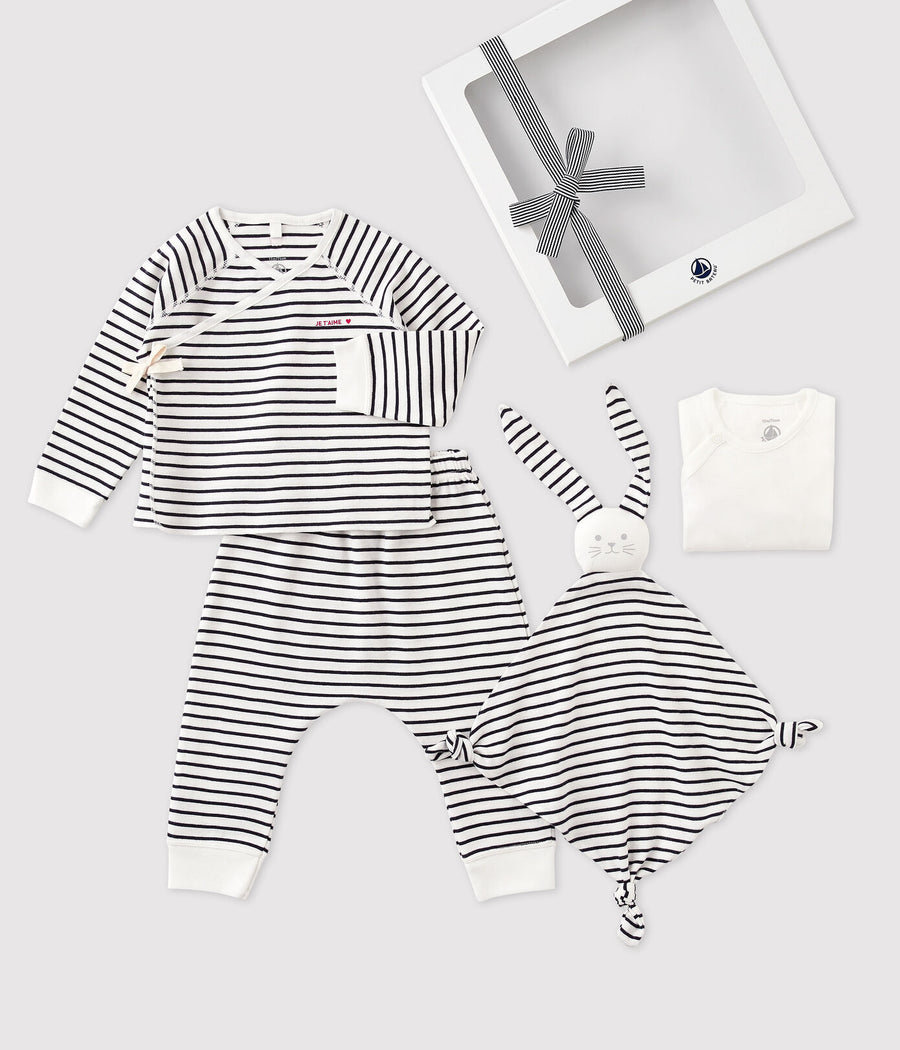 baby boy white navy stripe 4 pc set