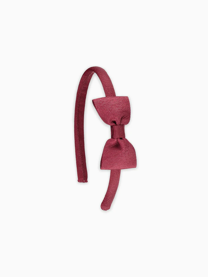 girls small bow headband burgundy
