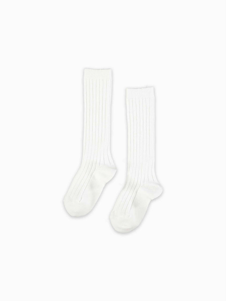 baby white ribbed knee high socks