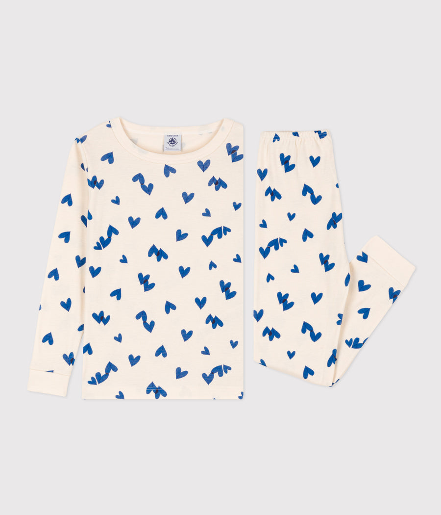 girls white blue print loungewear ls top & pant