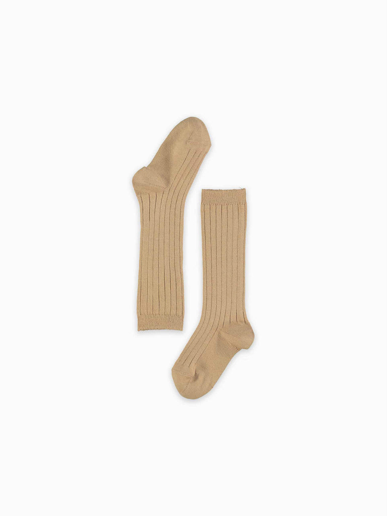 baby tan ribbed knee high socks