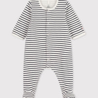 baby boy blue front snap stripe footie