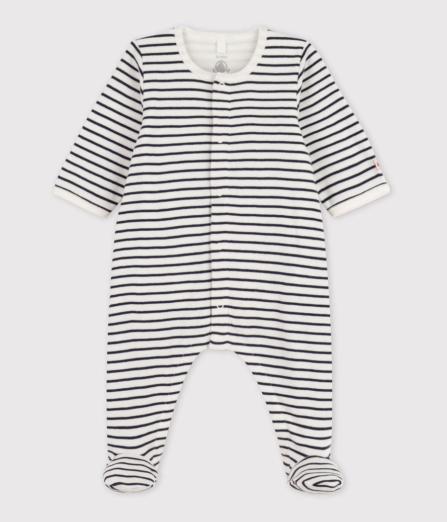baby boy blue front snap stripe footie