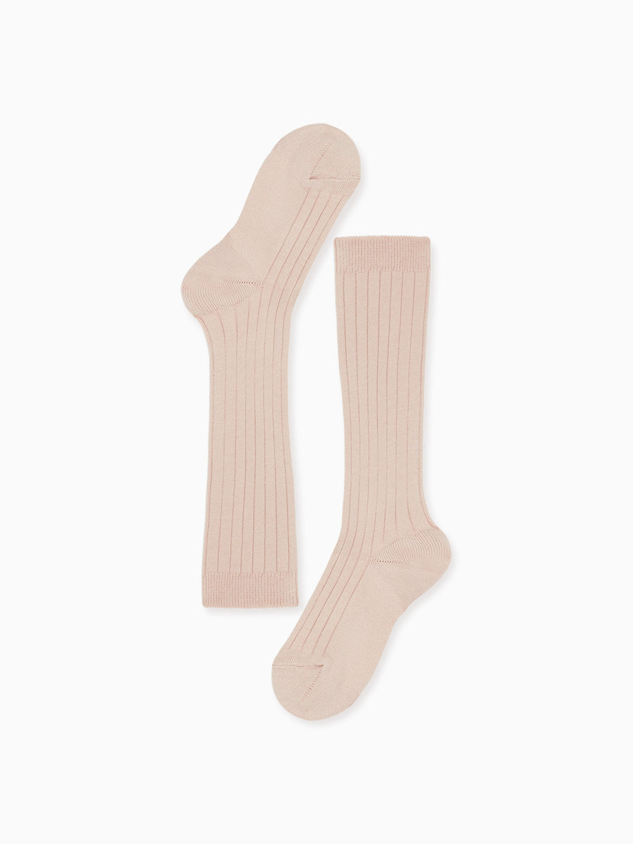 girls pink ribbed knee high socks