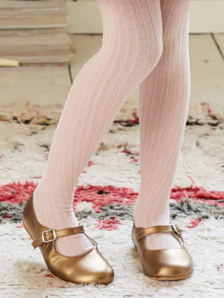 girls pale pink ribbed tights