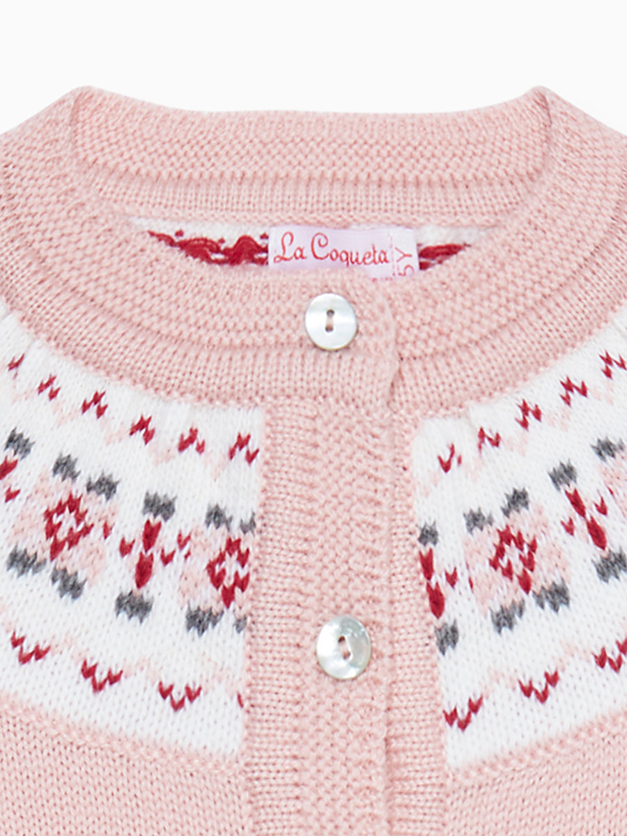 girls pink fair isle cardigan