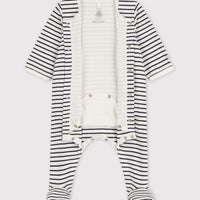 baby boy blue front snap stripe footie