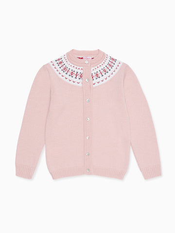 girls pink fair isle cardigan