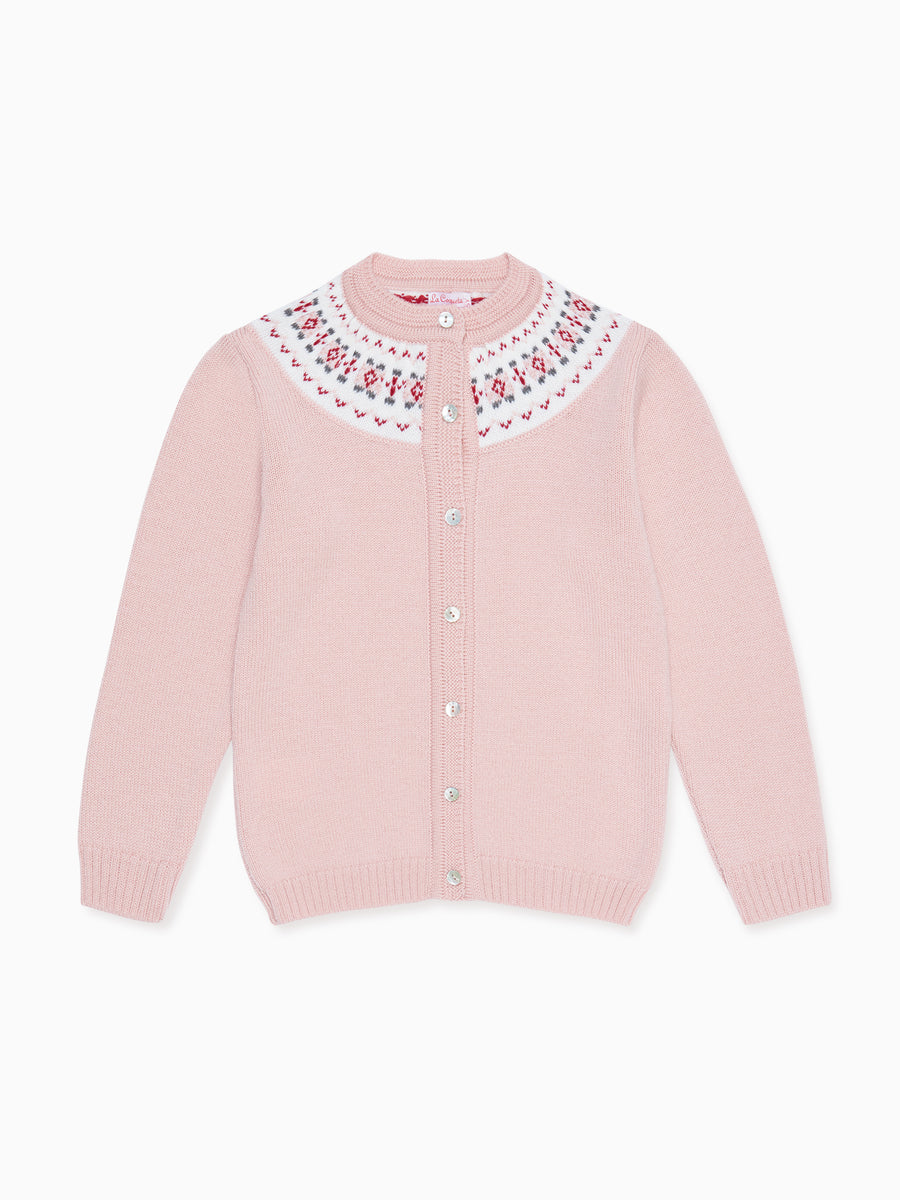 girls pink fair isle cardigan