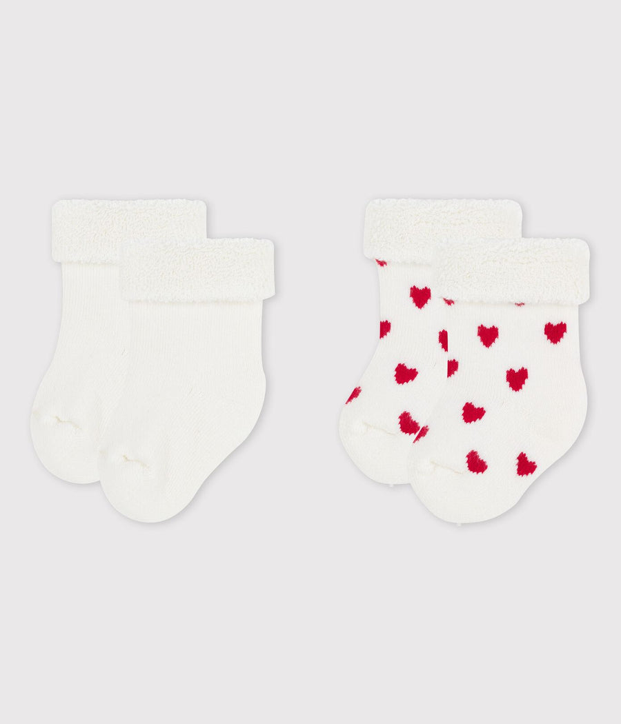 baby white 2 pk heart socks