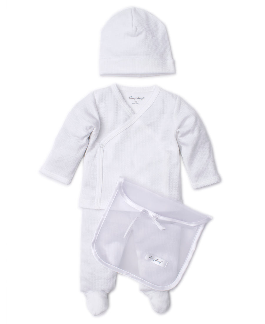 baby white kissy pointele set w/tulle bag