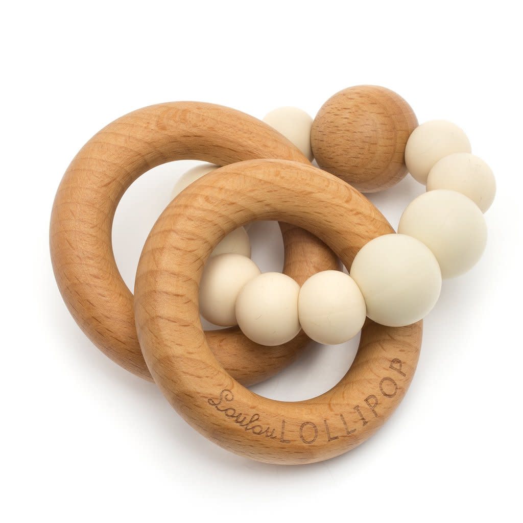 bubble silicone & wood teether beige