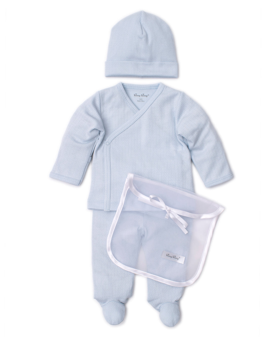baby blue kissy pointele set w/tulle bag
