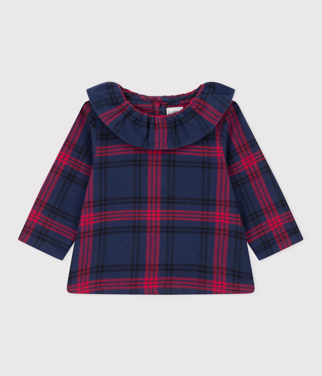 baby navy red ls check blouse