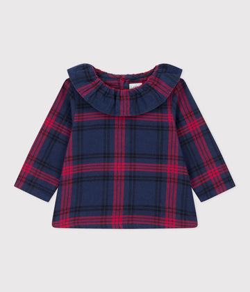 baby navy red ls check blouse