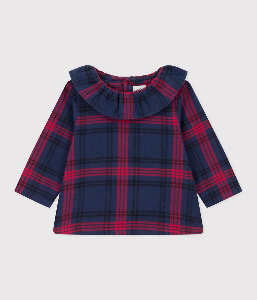 baby navy red ls check blouse