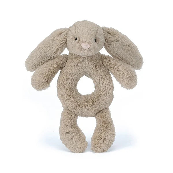 bashful bunny ring rattle beige