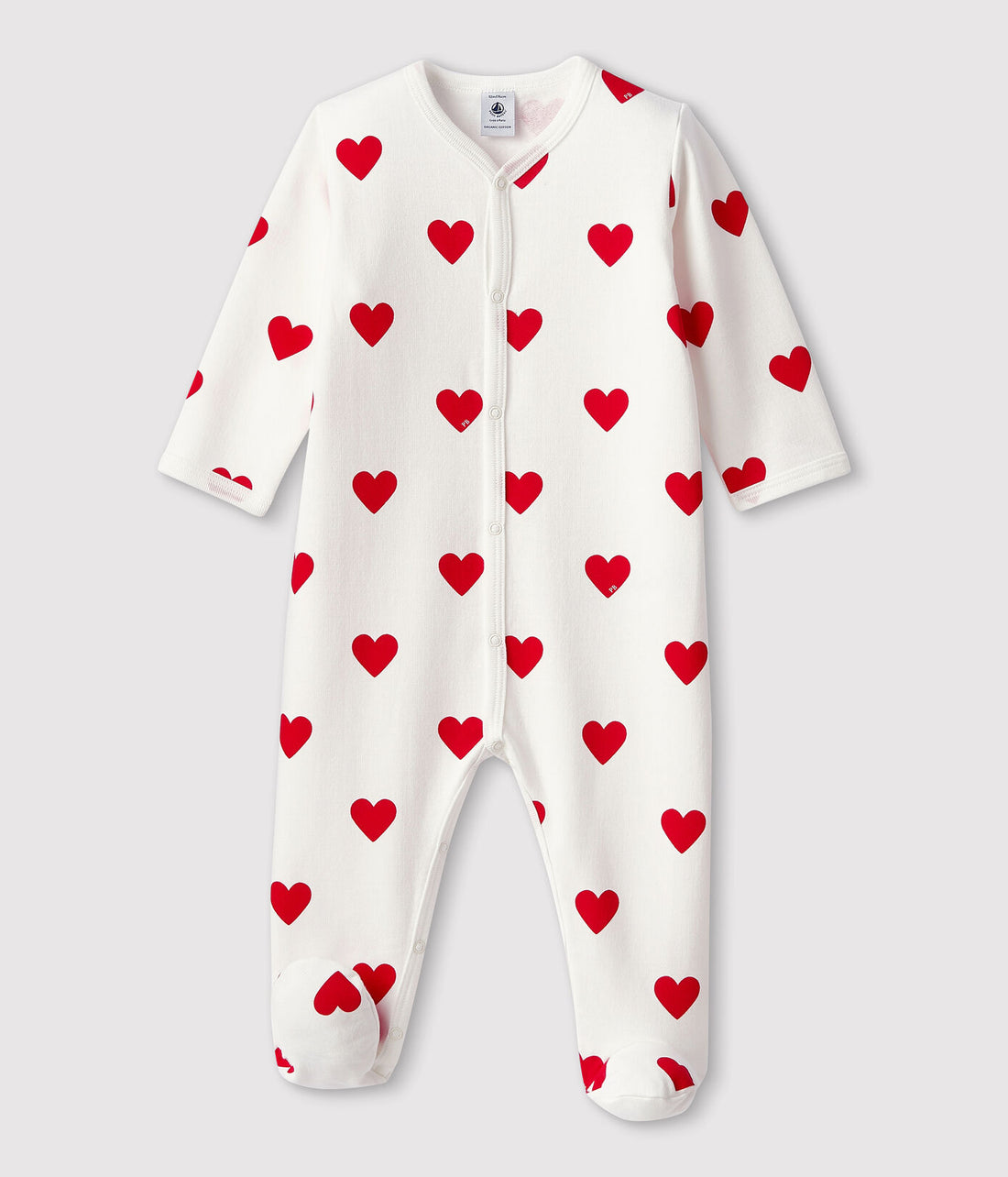 front snap heart print footie