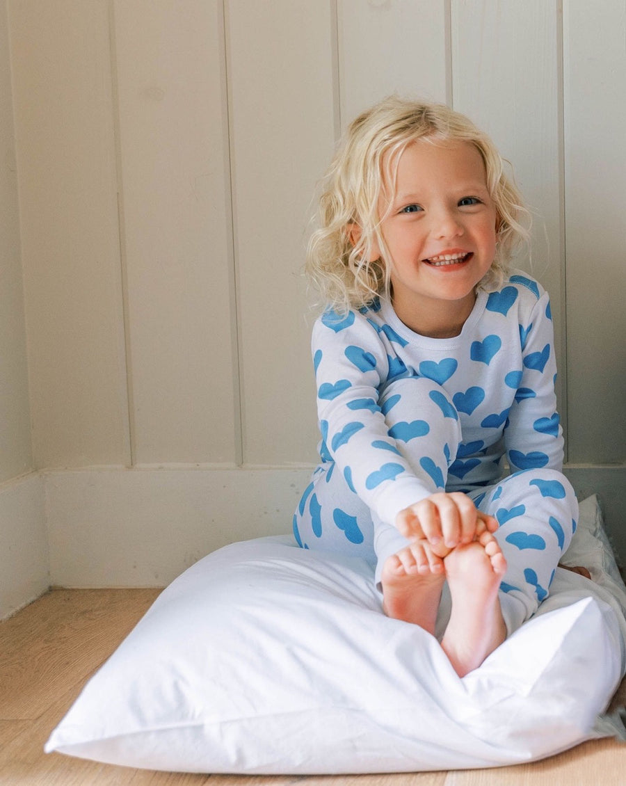 organic long pajama set blue hearts