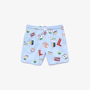 badge print swimming trunks
