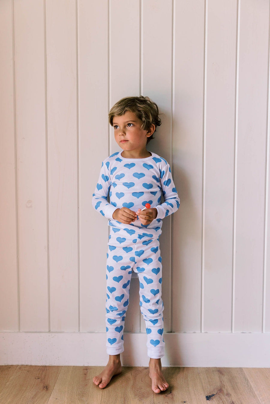 organic long pajama set blue hearts