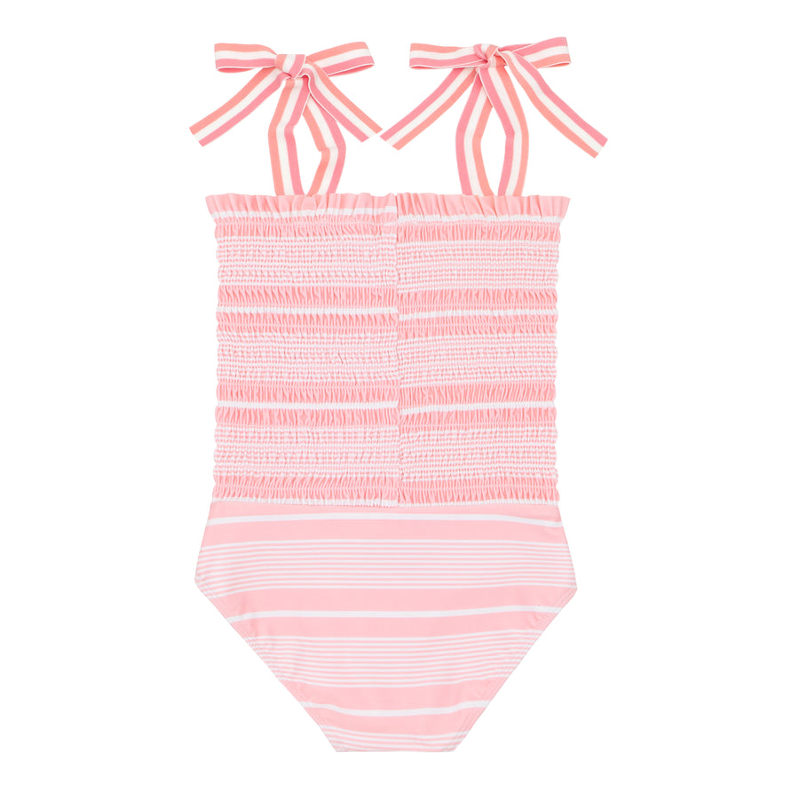 smocked one piece swimsuit sorbet stripe