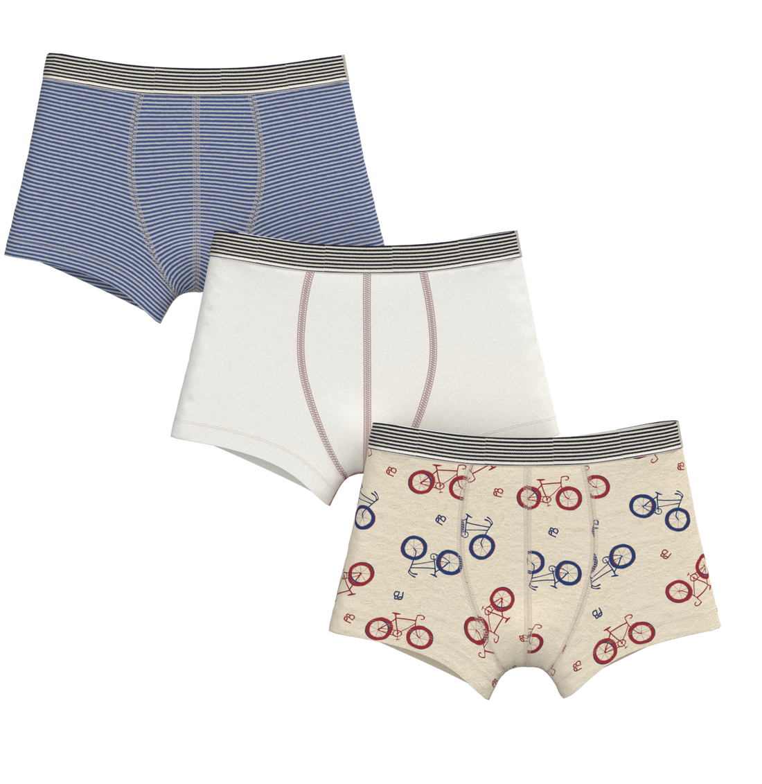 3 pack bicycle, solid, striped boxers