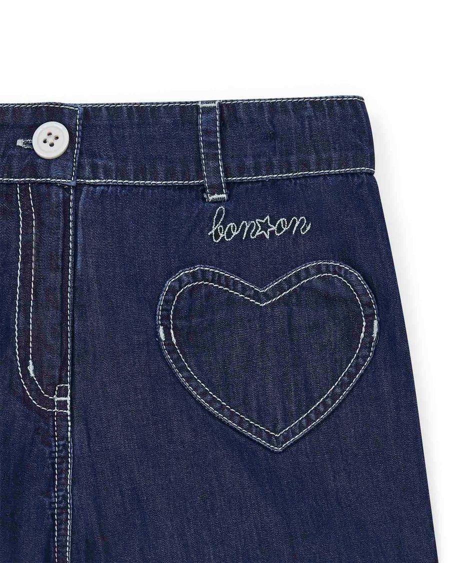 heart print denim short