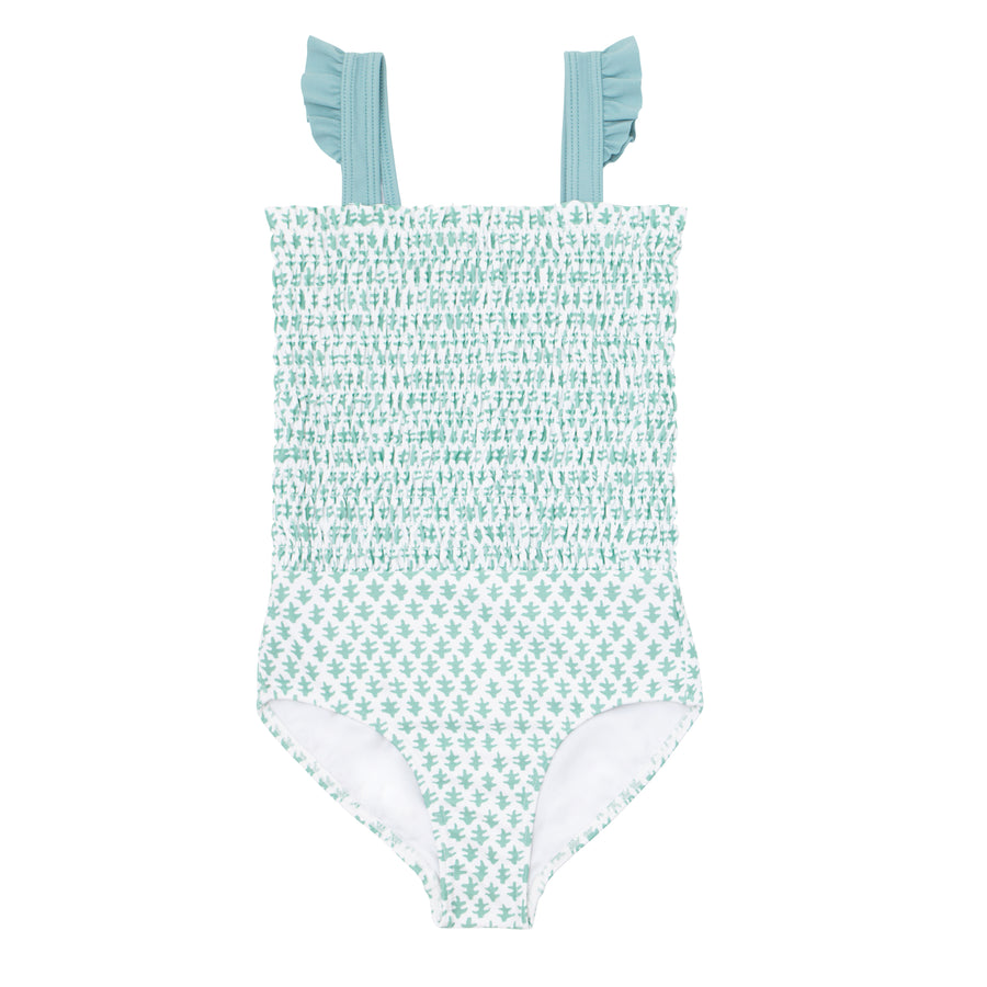 baby smocked one piece sea leaf