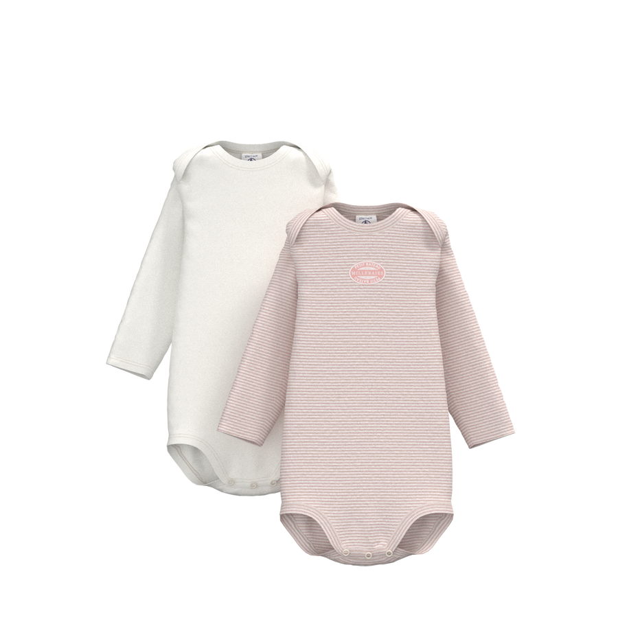 baby 2 pack ls solid & striped bodysuits white pink