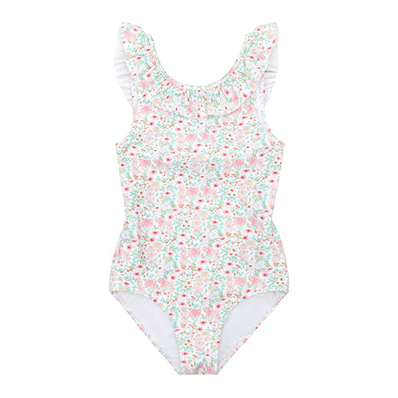 floral ruffled collar one piece swimsuit