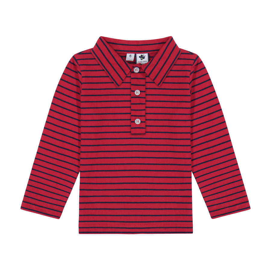 busy bees ls striped polo red navy
