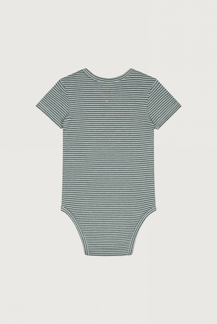 baby striped onesie blue grey