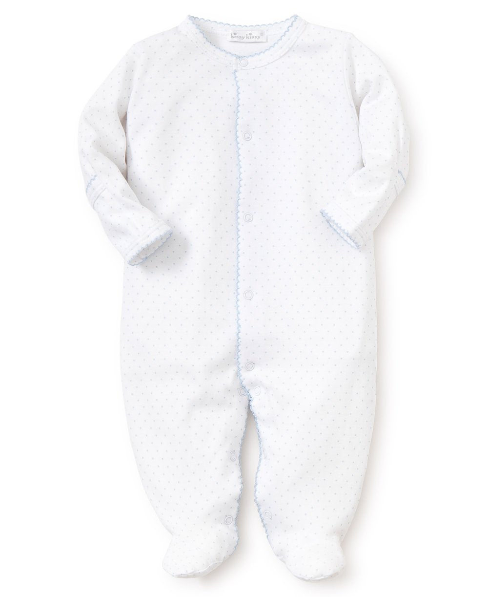baby new kissy dots print footie white light blue