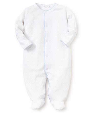 baby new kissy dots print footie white light blue