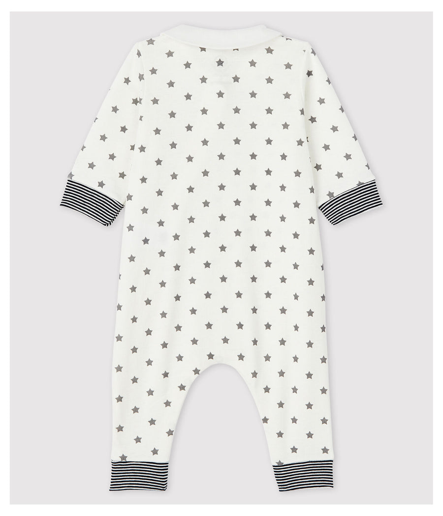 tusee star print side zip romper with collar