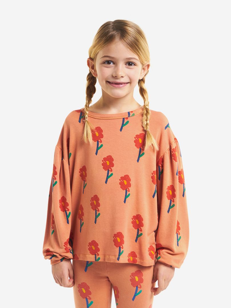 flowers all over ls tee salmon pink
