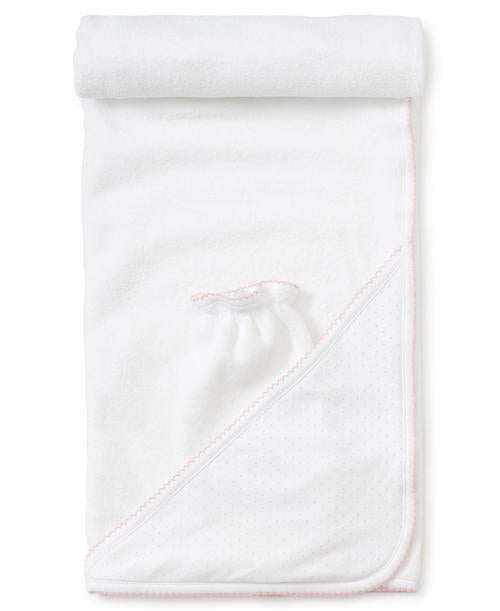 new kissy dots towel with mitt pink and white