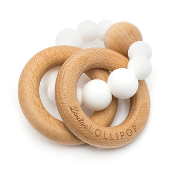 bubble silicone & wood teether white