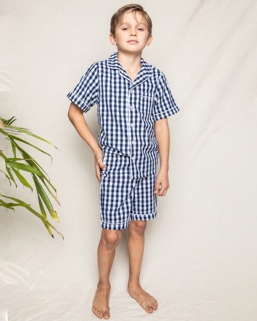 gingham short set navy