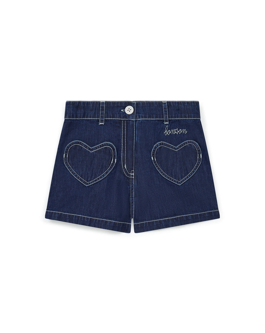 heart print denim short